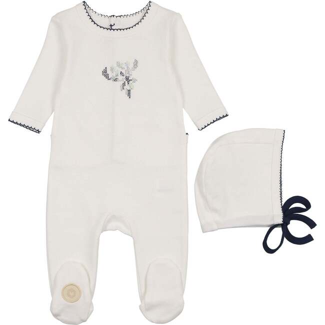 Heirloom Berry Footie & Hat Set Ivory & Blue