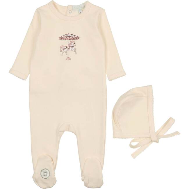 Prancing Pony Footie & Hat Set Ivory & Pink