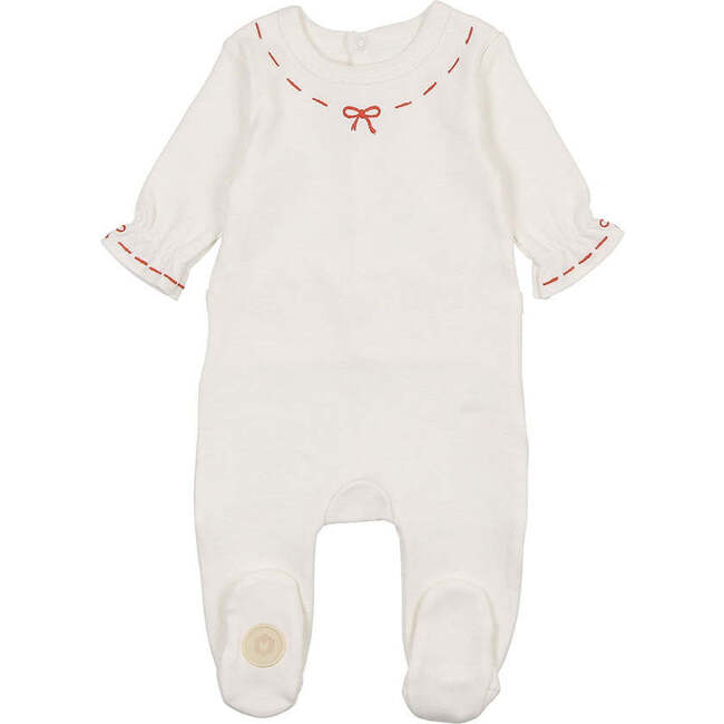 Soft Stitches Footie, Girls Ivory & Red