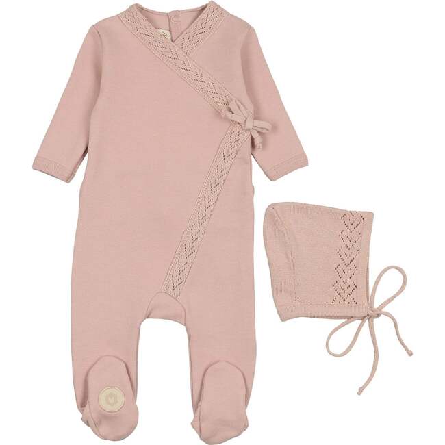 Knit Twist Footie & Hat Set Rose Smoke