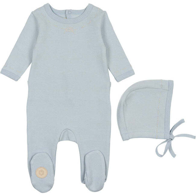 Soft Stitches Footie & Hat Set, Boys Niagara Blue