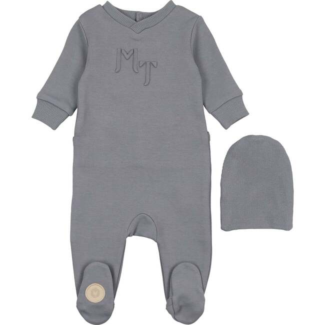 Posh Print Footie & Hat Set Slate Blue