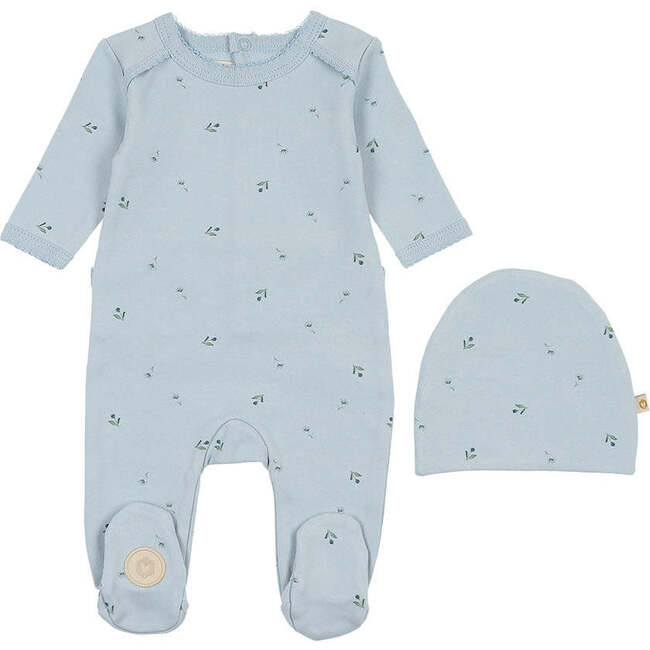 Plush Print Footie & Hat Set, Boys Niagara Blue
