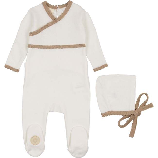 Classic Wrap Footie & Hat Set Ivory & Taupe