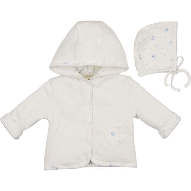 Scattered Blossoms Jacket & Hat Set Ivory & Blue