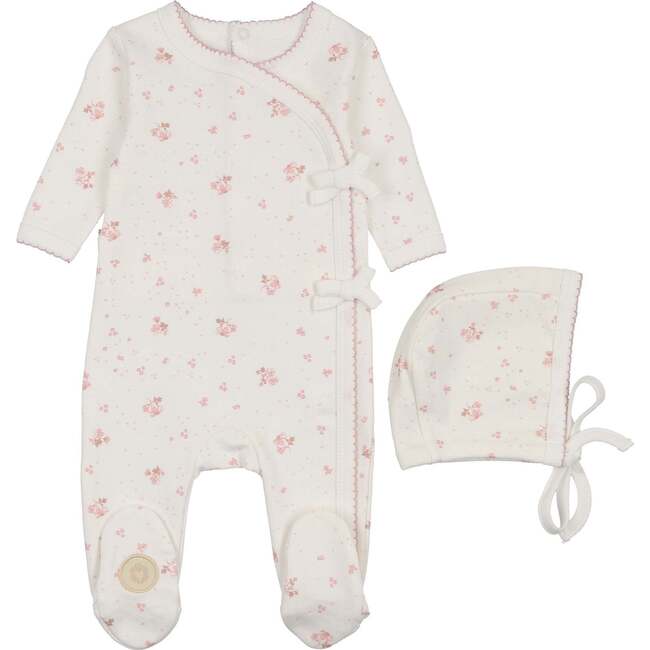 Scattered Blossoms Footie & Hat Set Ivory & Pink