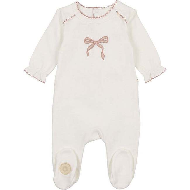 Bows & Kisses Footie Ivory & Pink