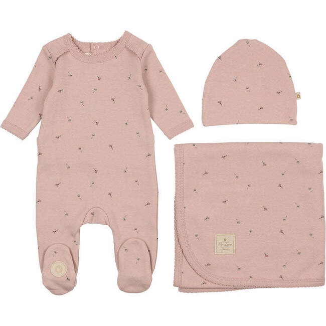 Plush Print Layette Set, Girls Rose Smoke