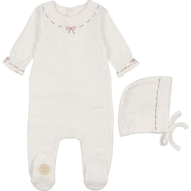 Soft Stitches Footie & Hat Set, Girls Ivory & Rose