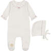 Soft Stitches Footie & Hat Set, Girls Ivory & Rose - Mixed Apparel Set - 1 - thumbnail