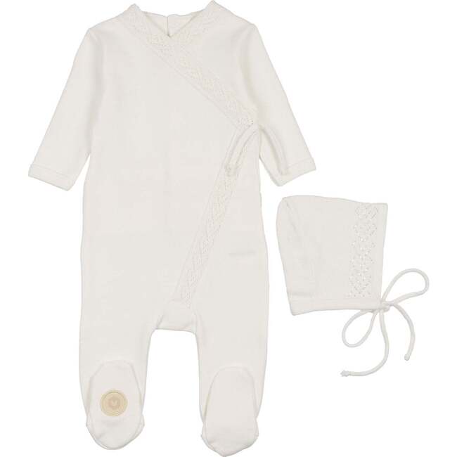 Knit Twist Footie & Hat Set Ivory