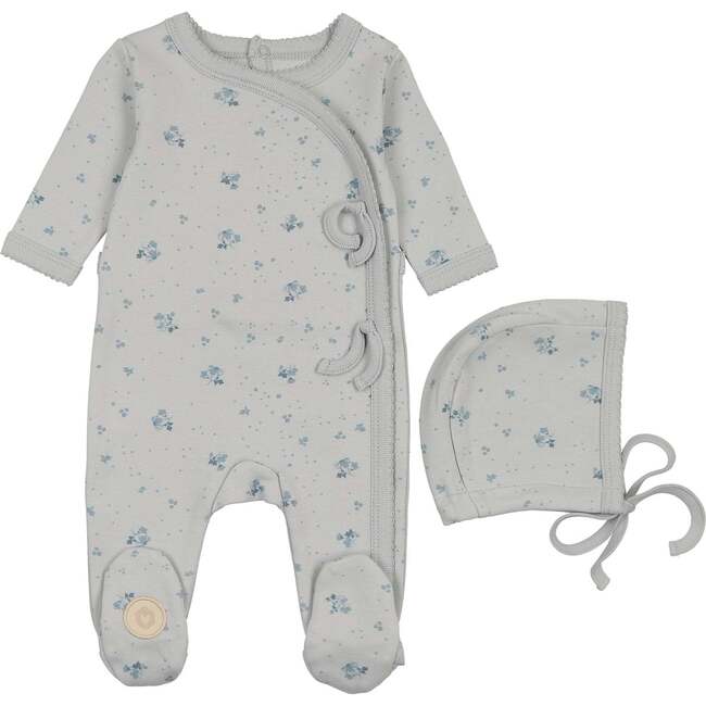 Scattered Blossoms Footie & Hat Set Blue Dawn