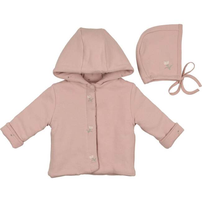 Plush Print Girls' Jacket & Hat Set Rose Smoke