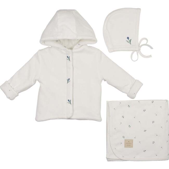Plush Print Boys' Jacket Layette Set Ivory & Blue