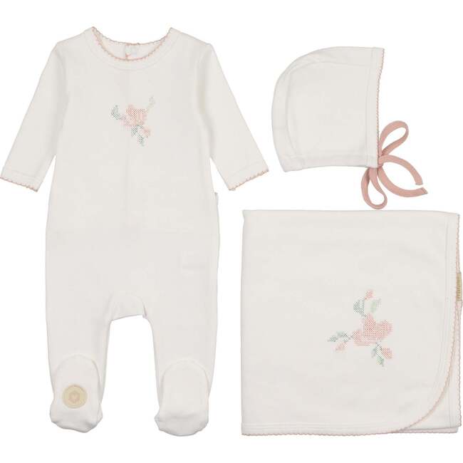 Heirloom Blossom Layette Set Ivory & Pink