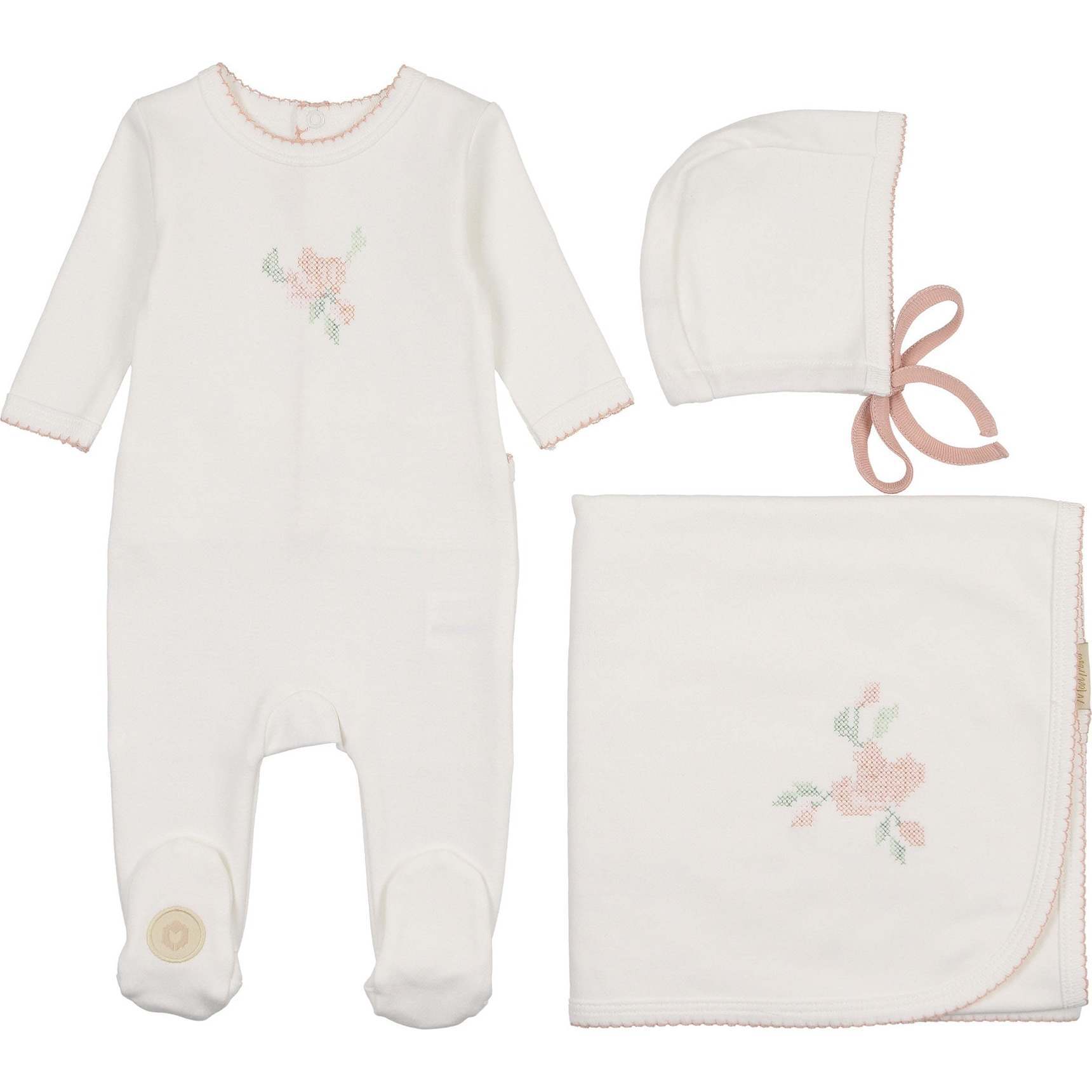 Heirloom Blossom Layette Set Ivory & Pink - Mixed Apparel Set - 1