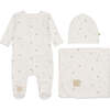 Plush Print Layette Set, Boys Ivory & Blue - Mixed Apparel Set - 1 - thumbnail