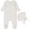 Scattered Blossoms Footie & Hat Set Ivory & Blue - Mixed Apparel Set - 1 - thumbnail