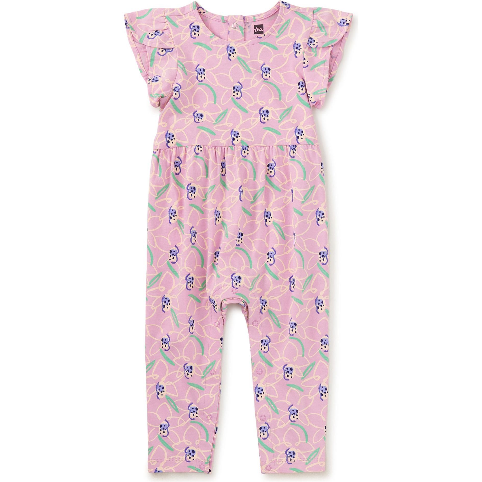 Tulip Sleeve Baby Romper, Cattleya Orchid - Rompers - 1
