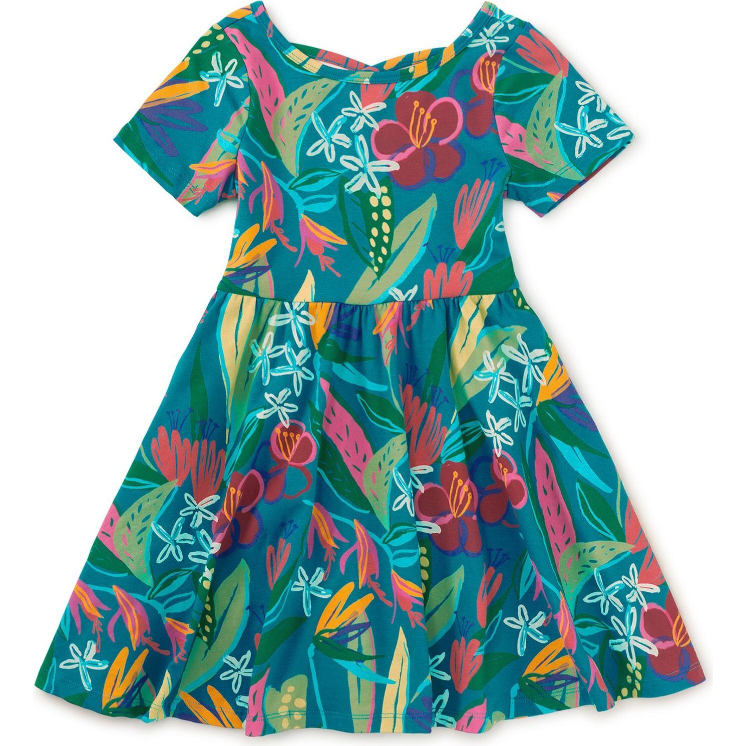 Short Sleeve Ballet Dress, Tropical Floral Burst - Dresses - 1