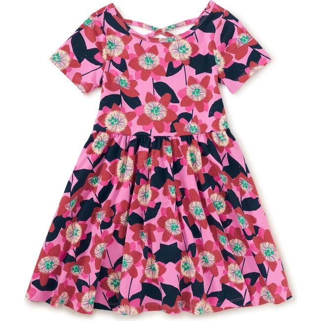 Short Sleeve Ballet Dress, Block Print Passion Flower