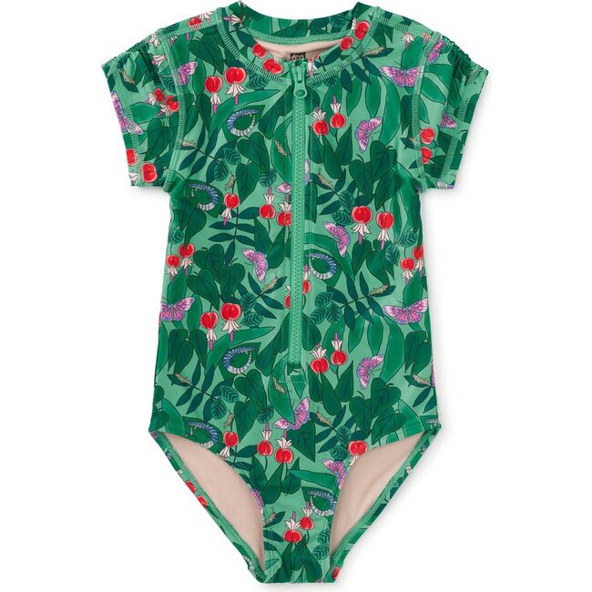 Rash Guard One-Piece Swimsuit, Jungle Botanical