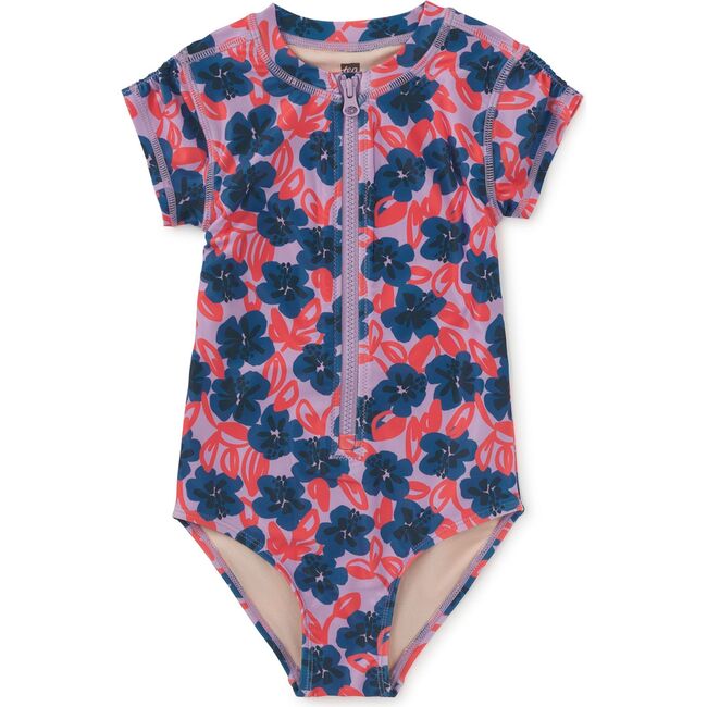 Rash Guard One-Piece Swimsuit, Pop Hibiscus