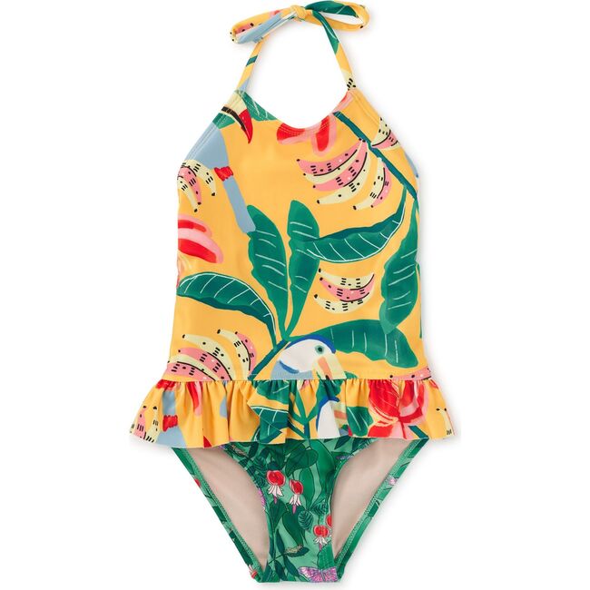 Peplum One-Piece Swimsuit, Toucan Banana Tree