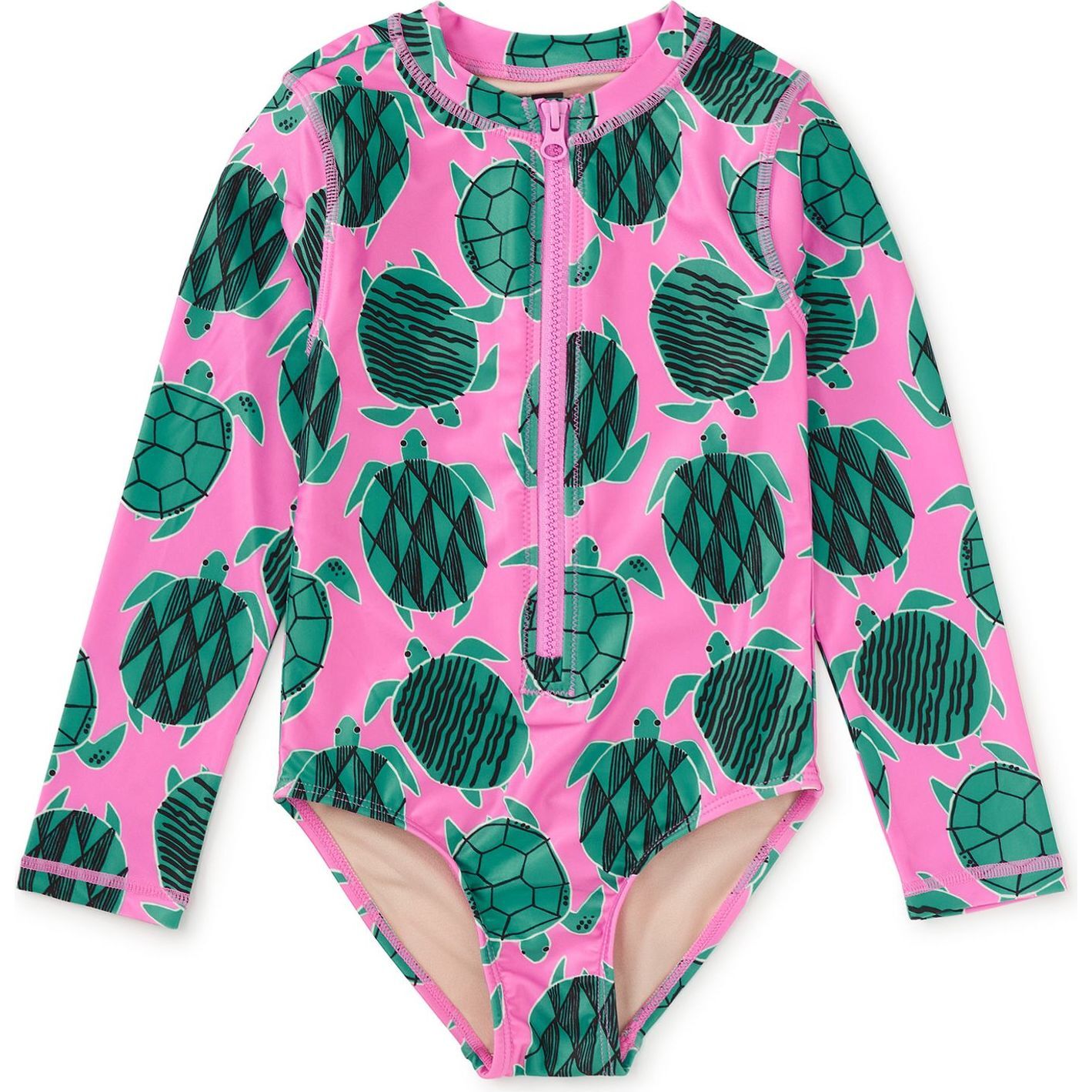 Long Sleeve One-Piece Swimsuit, Tiled Turtles - One Pieces - 1