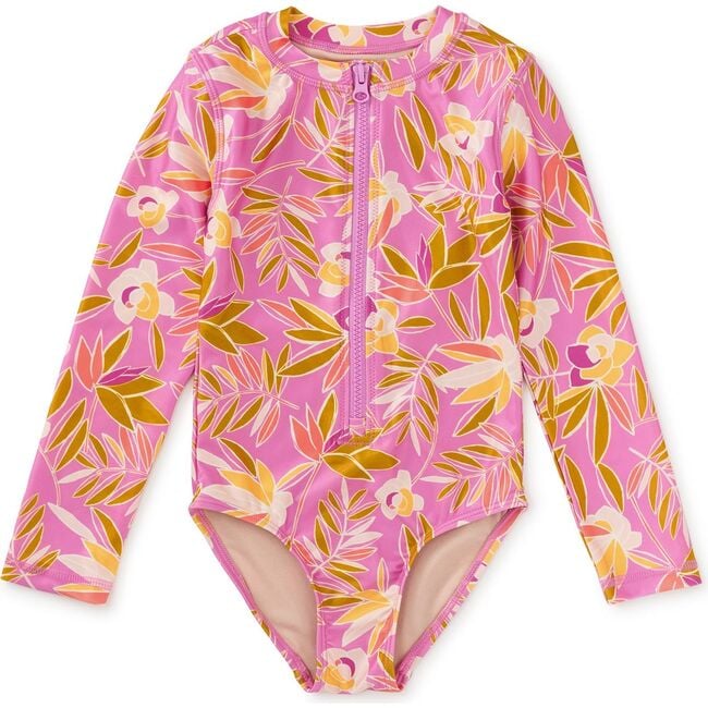 Long Sleeve One-Piece Swimsuit, Tropical Gardenias