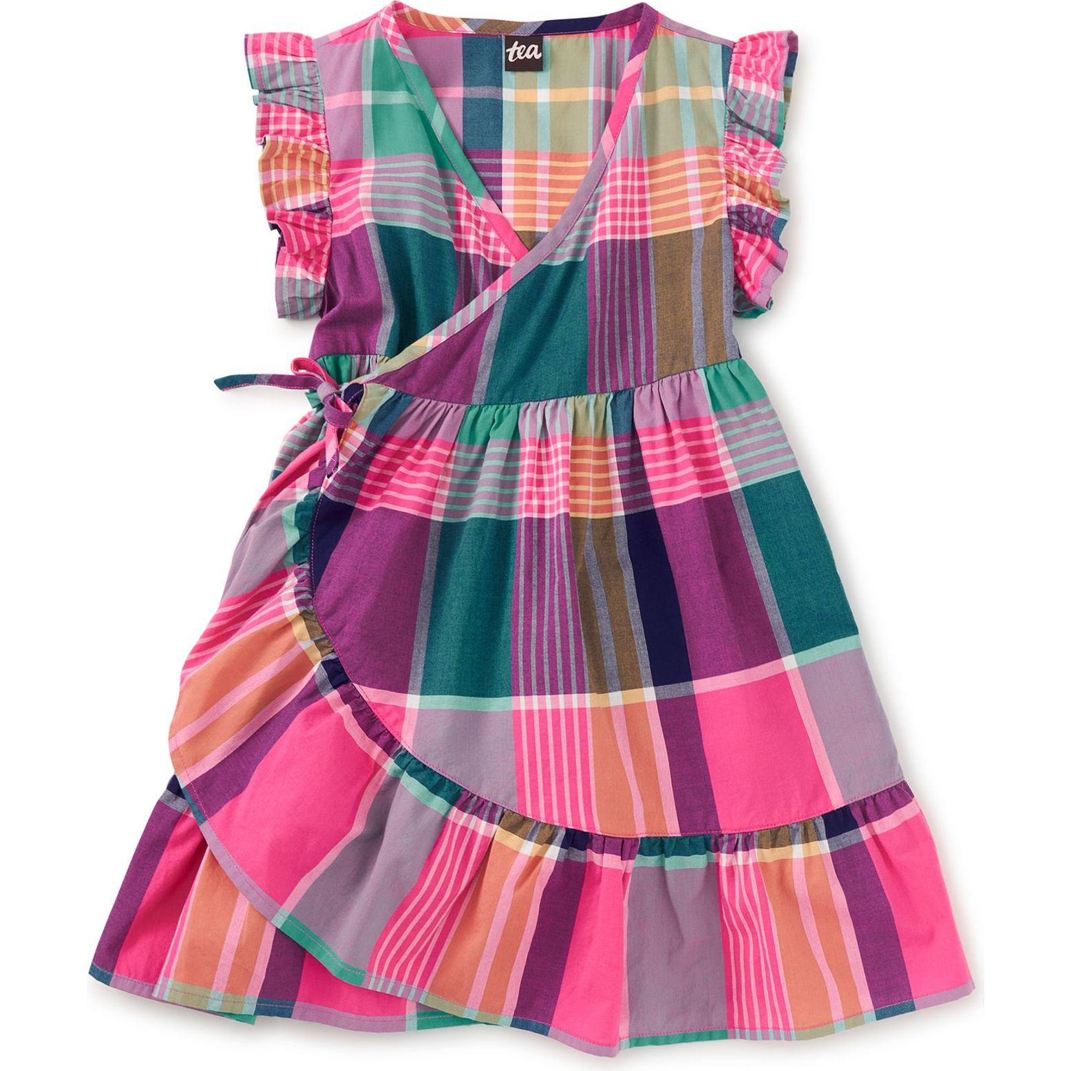 Full Sweep Wrap Dress, Carnival Rainbow Plaid - Dresses - 1
