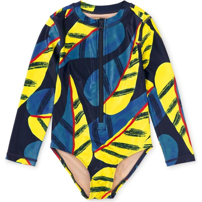 Long Sleeve One-Piece Swimsuit, Oversized Tropical Leaf