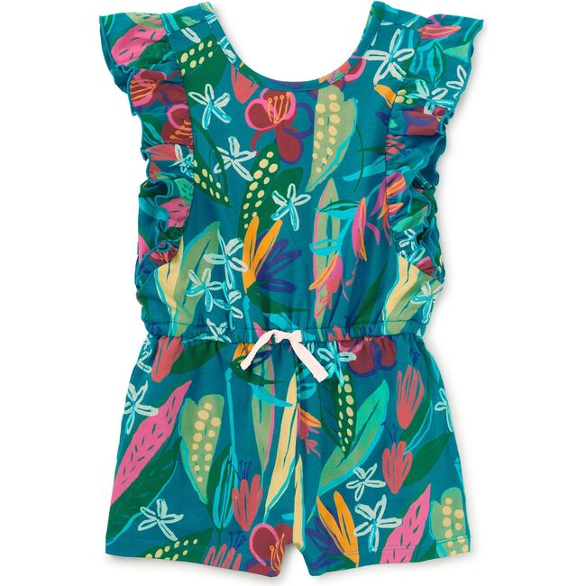 Flutter Sleeve Romper, Tropical Floral Burst
