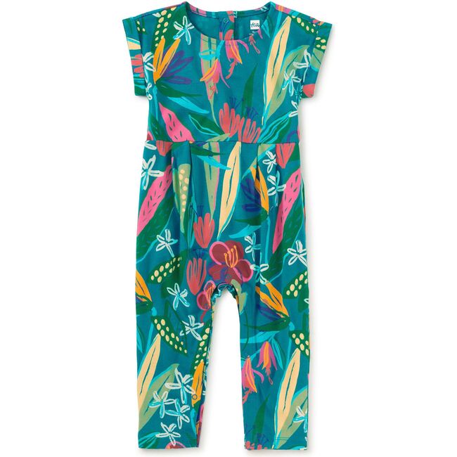 Cuff Sleeve Baby Romper, Tropical Floral Burst