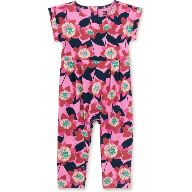 Cuff Sleeve Baby Romper, Block Print Passion Flower