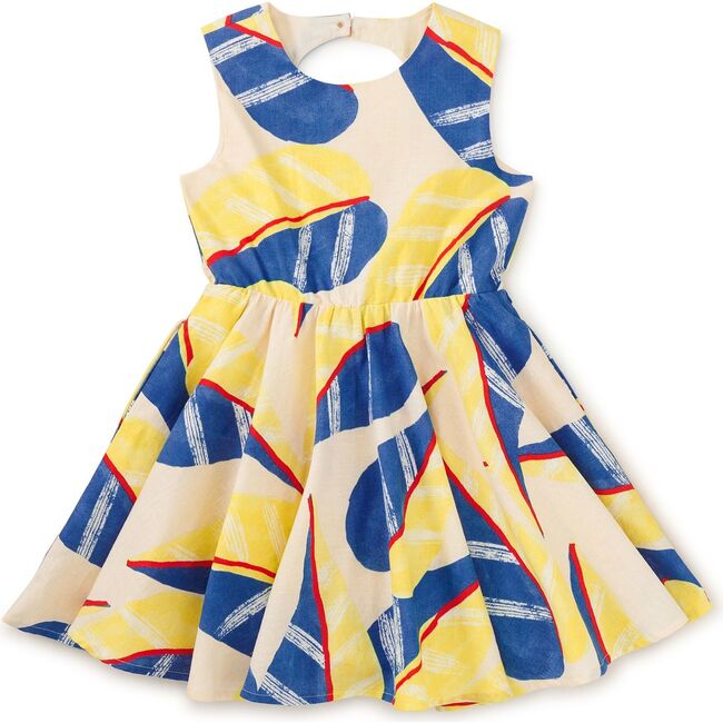 Open Back Twirl Dress, Oversized Tropical Leaf