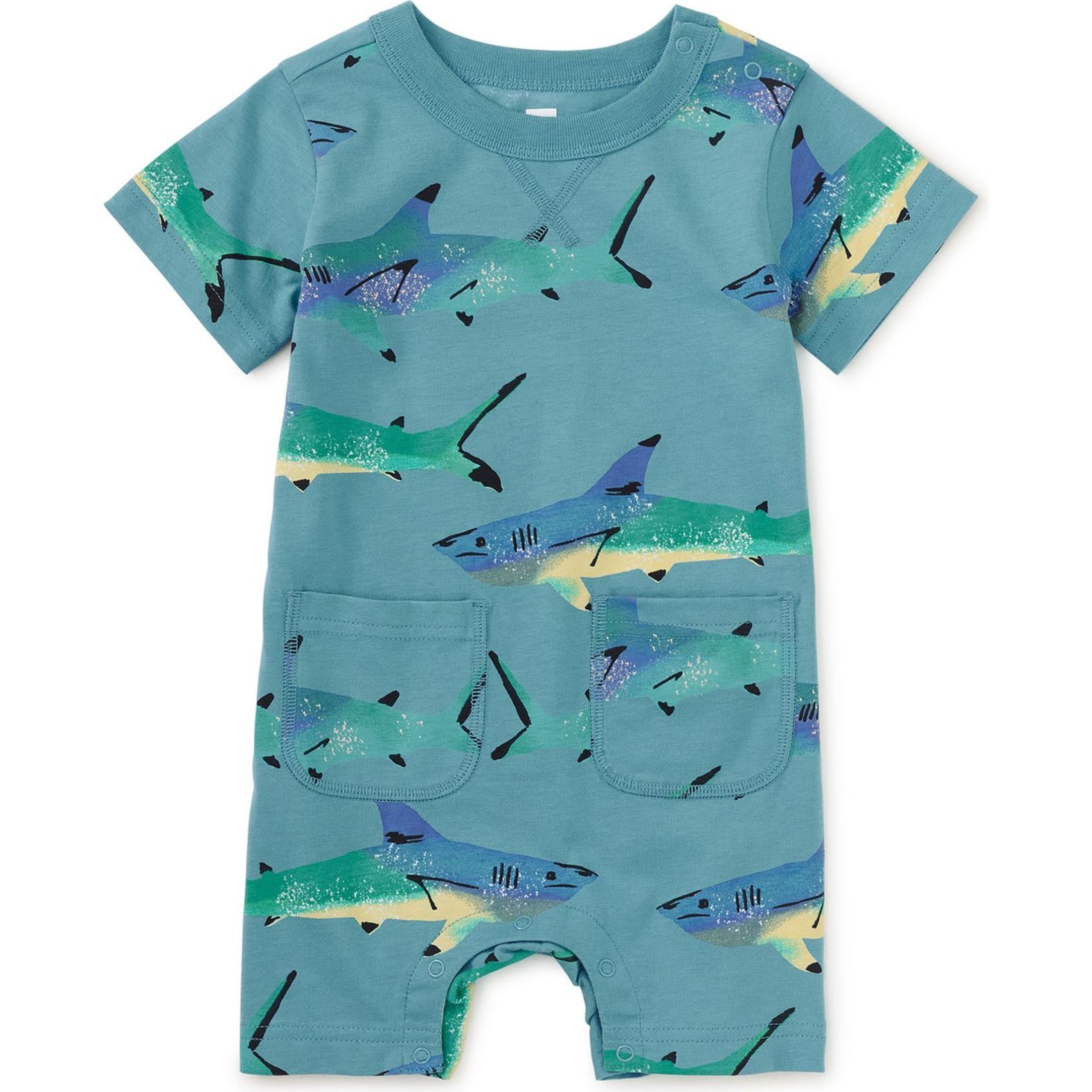Double Pocket Baby Romper, Painted Shark - Rompers - 1
