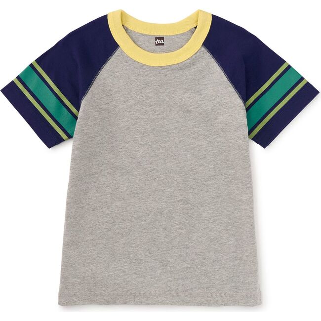 Athletic Stripe Tee, Med Heather Grey