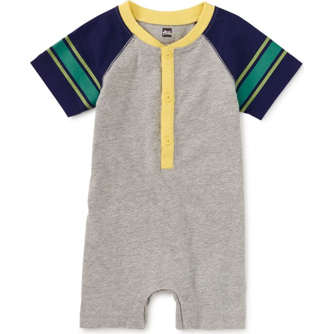 Athletic Henley Baby Romper, Med Heather Grey