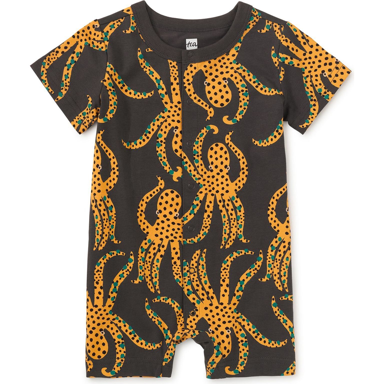 Button-Up Baby Romper, Jaguar Spotted Octopus - Shirts - 1