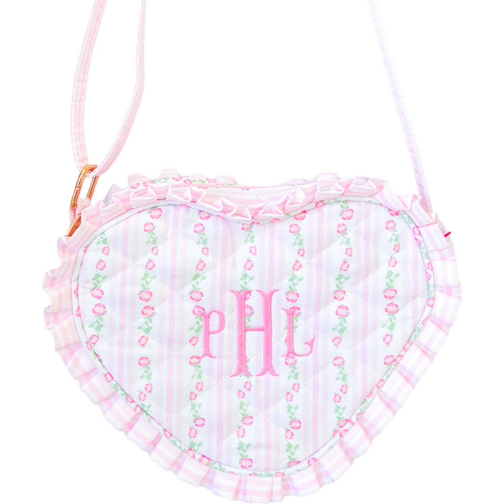 Quilted Floral Heart Purse, Pink - Bags - 1
