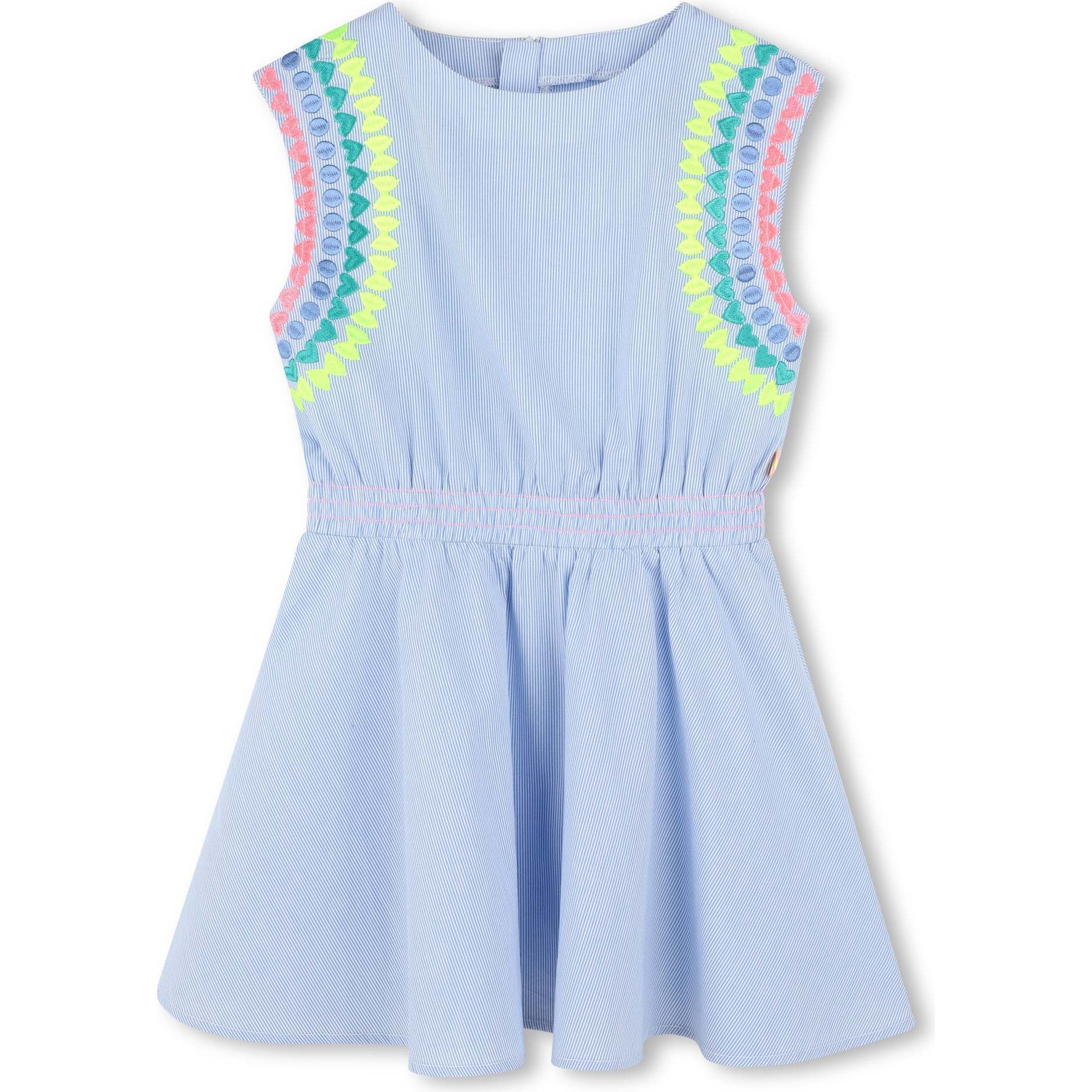 Striped Ice Water Embroidered Dress, Blue - Dresses - 1