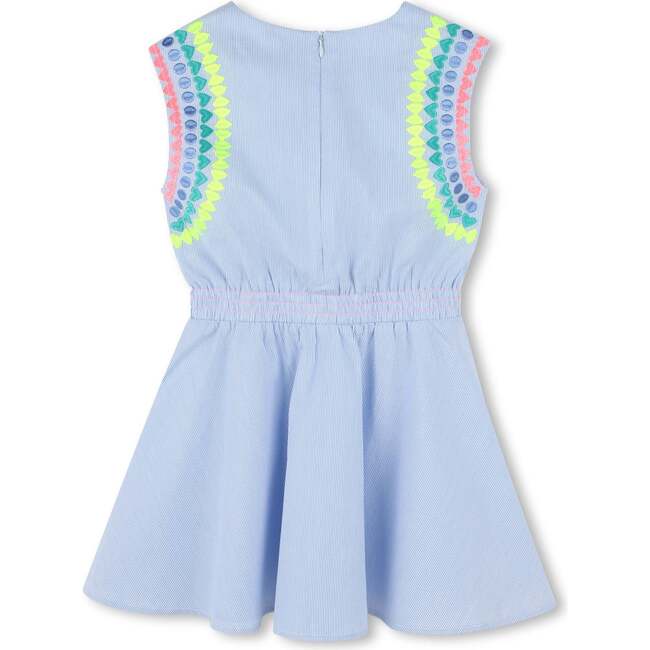 Striped Ice Water Embroidered Dress, Blue - Dresses - 2