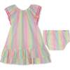Ruffle Sleeve Striped Dress Set, Multi - Mixed Apparel Set - 2