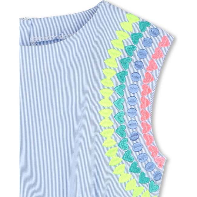 Striped Ice Water Embroidered Dress, Blue - Dresses - 3