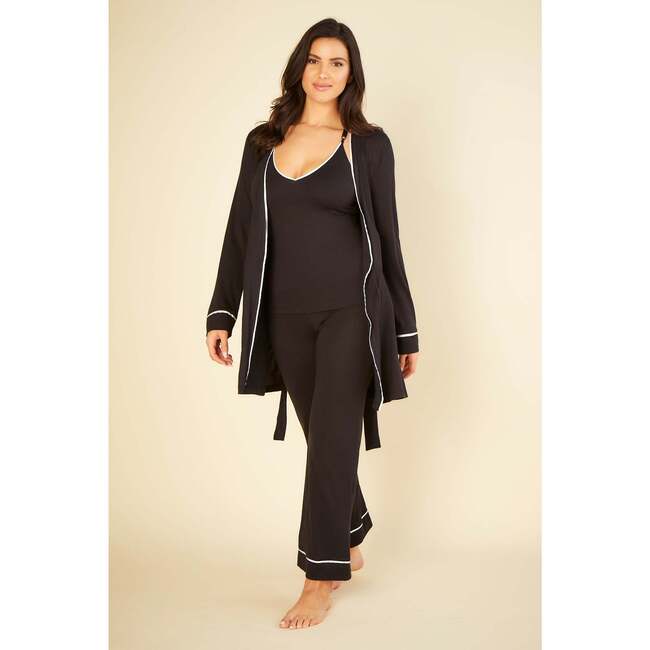 Curvy 3 Piece Pajama Set With Robe Black/Ivory - Robes - 2