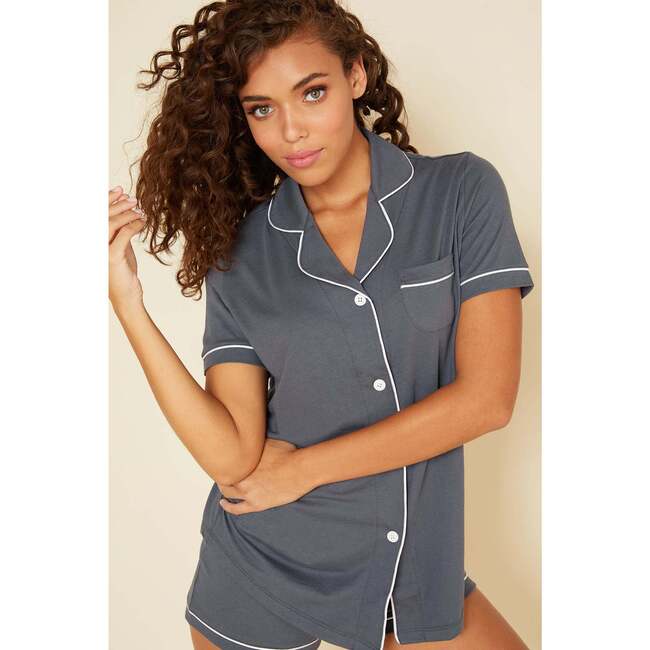 Short Sleeve Top & Boxer Pajama Set Anthracite/Ivory - Pajamas - 2