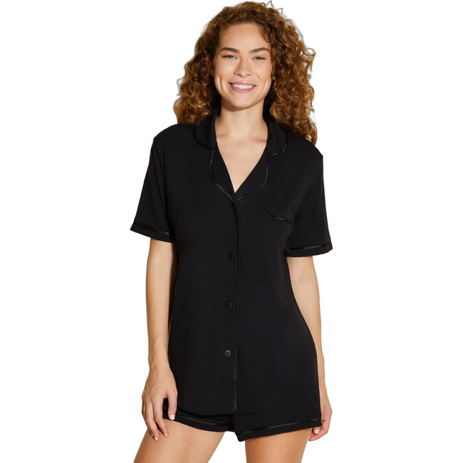 Short Sleeve Top & Boxer Pajama Set Black/Black
