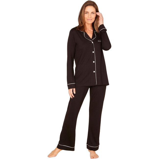 Long Sleeve Top & Pant Pajama Set Black/Ivory