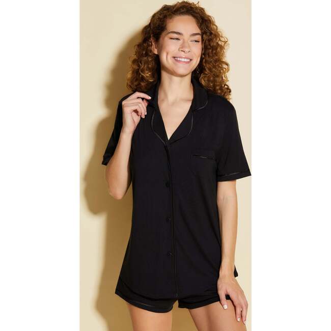 Short Sleeve Top & Boxer Pajama Set Black/Black - Pajamas - 2